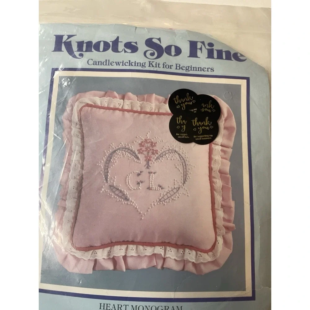 Vintage 1983‎ Knots So Fine Candlewicking Kit Heart Pink Ruffle Pillow Top USA
